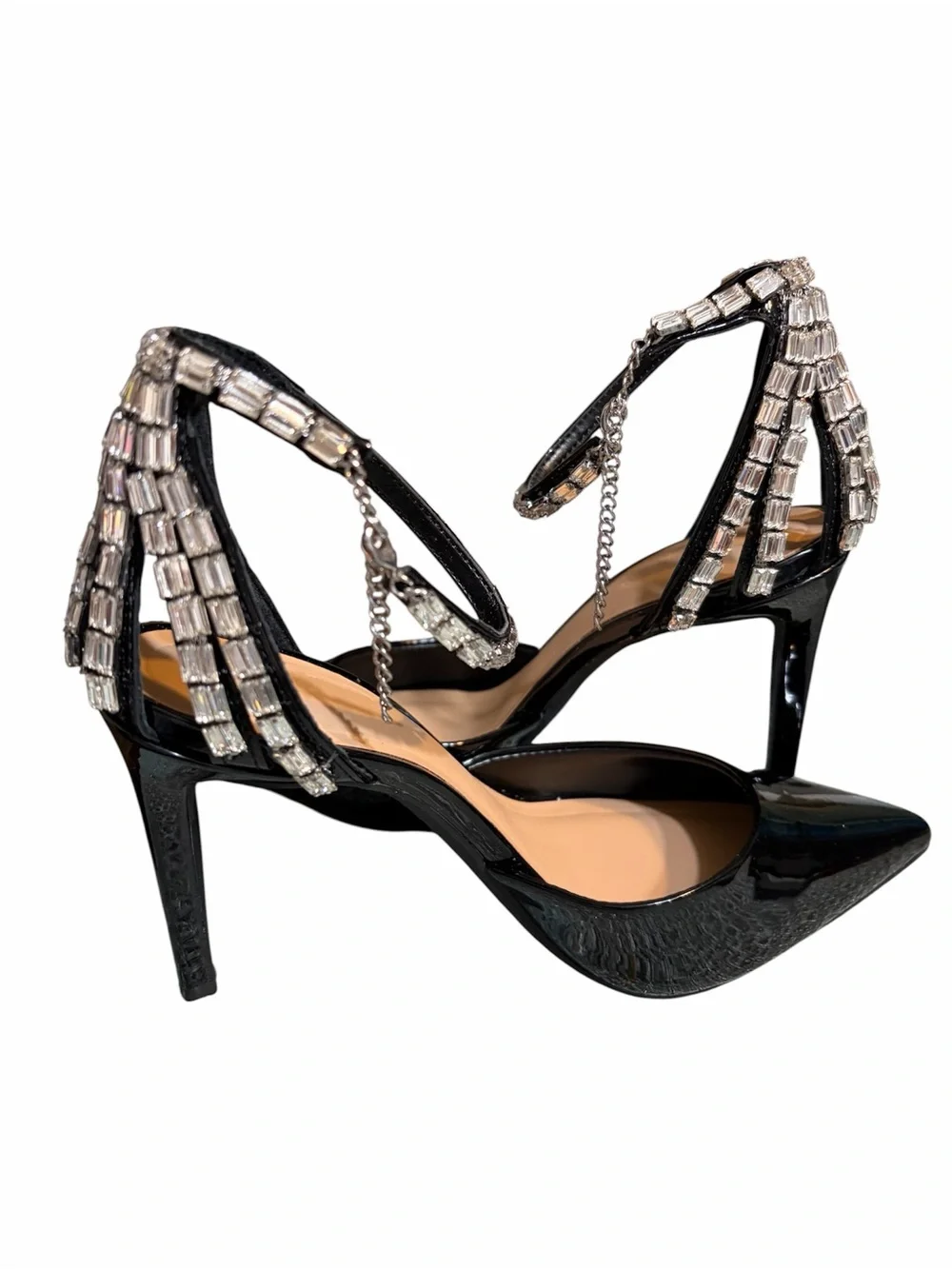 I.N.C. Women's Black Patent Pointed-Toe Heels with Crystal Ankle Straps
